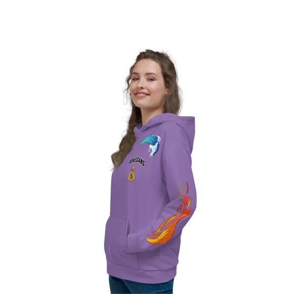 PokeGang Unisex Purple Long Sleeve Side Kangaroo Pocket Pullover Fleece Hoodie - Picture 6 of 8
